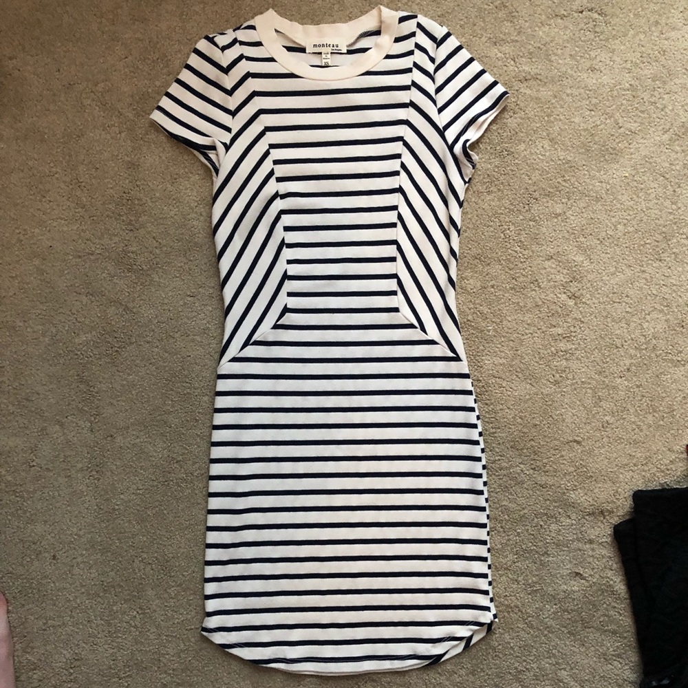 Navy and cream striped dress